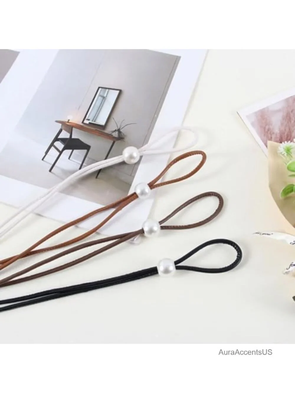 Pearl Leather Knotted Rope Belt for Women Boho Skinny Waist Belt